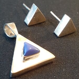 Mexican Sterling Silver Triangle Pendant and Earrings